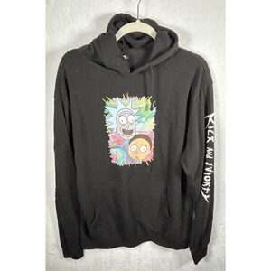 Rick And Morty Men's Black Hoodie Hooded Pullover Sweatshirt Adult Swim Large‎ L